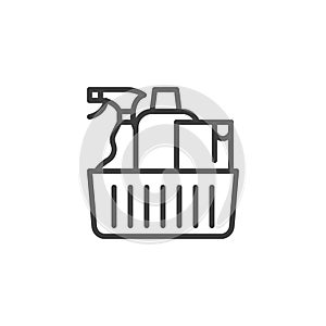 Basket for cleaning with detergents line icon