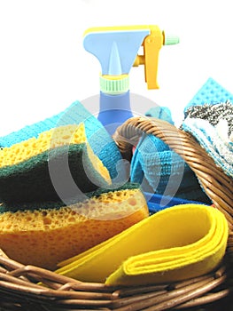 Basket with cleaning products