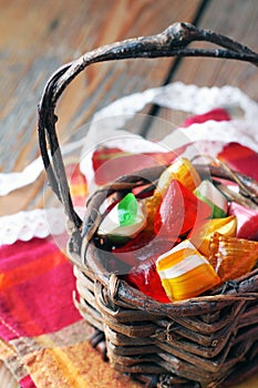 Basket with colorful sweet candies