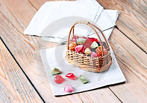 Basket with colorful sweet candies