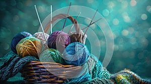 The Basket of Colorful Yarn.AI generated image photo