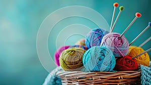 Basket of Colorful Yarn.AI generated image photo