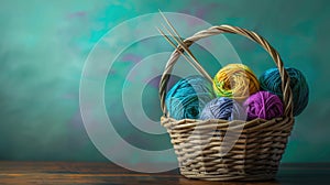 The Basket of Colorful Yarn..AI generated image photo
