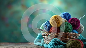 The Basket of Colorful Yarn.AI generated image photo