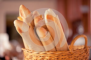 Basket of crusty baguettes