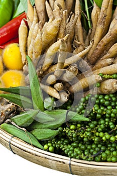 A basket of different thai home-grown vegetables