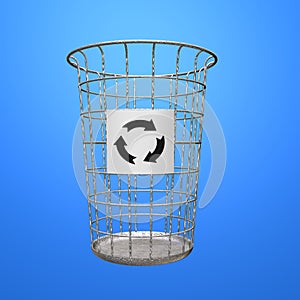 Recycling. Trash can. 3D render garbage basket
