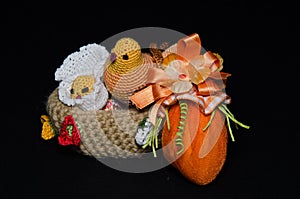 Basket with Easter chicks and egg