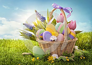 Basket with easter eggs photo