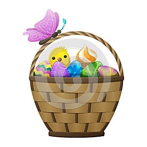 Basket with Easter Eggs, Chiken and Butterfly
