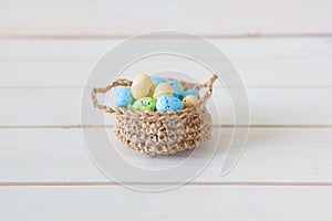 Basket with Easter eggs. Nest for eggs. handmade toy.