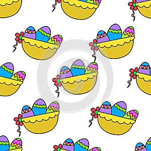 Basket easter eggs seamless pattern textile print. repeat pattern background design