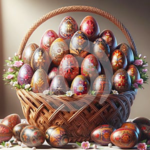 Basket Easter Eggs Ukrainian Pysanka Salvation Sacrifice Crucifixion Jesus Sunday Risen Sunrise AI Generated