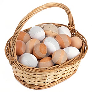 Basket of eggs isolated on white background