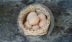 Basket with eggs. Top view.