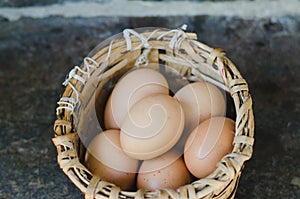 Basket with eggs. Top view.