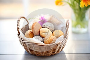 basket filled with assorted sprouted bread rolls