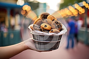 basket filled with deep-fried oreos at a fair