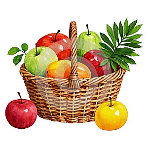 A basket filled with fresh apples and pears
