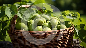 Basket filled with fresh green kiwis