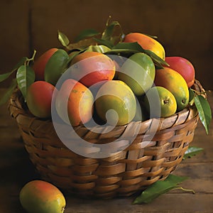 A basket filled with mangoes