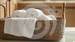 A basket filled with plush towels and comfy slippers sits nearby inviting you to wrap yourself up in comfort after your