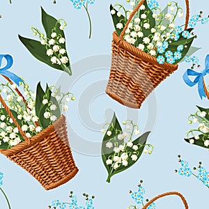 Basket with flowers seamless