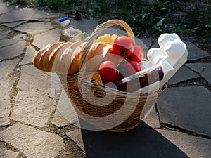 A basket of food left by volunteers at the door of the person quarantined.