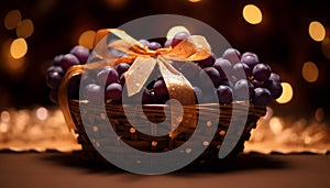 Basket of fresh fruit, a delicious gift for autumn celebration generated by AI