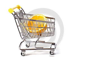Basket of fresh lemons isolated on a white background. Vitamin C. Shopping trip