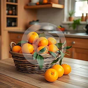 Ripe oranges in a basket.
