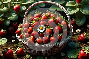 Basket with fresh strawberries.