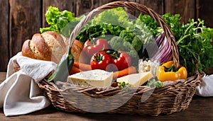 A basket of fresh vegetables and cheese