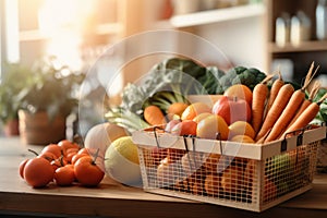 Basket of fresh vegetables in modern kitchen, Generative AI photo