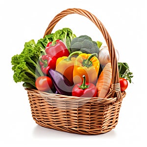 Basket with fresh vegetables on a white background.