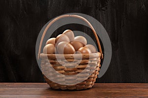 Basket of freshly collected eggs