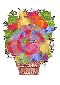 Basket fruit hand drawing Printout 1 file in format JPG A4 + 1 file PNG 300 dpi transparent background.