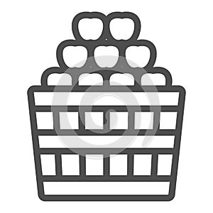 basket full of apples line icon, fruit harvest concept, full box of apples vector sign on white background, outline