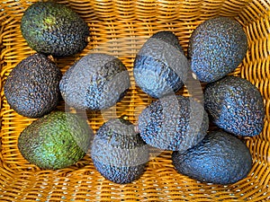 A basket full of avocados