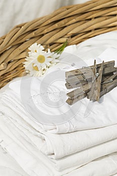 Basket full of clean freshly washed grandmother's linens