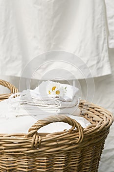 Basket full of clean freshly washed grandmother's linens