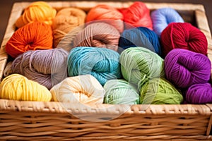 a basket full of colorful organic wool skeins