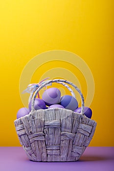 Basket full of eggs colored in shades of violet
