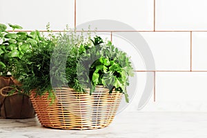 A basket full of fresh herbs