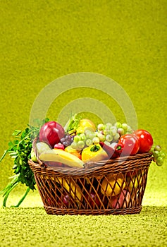 Basket full of fresh produce.