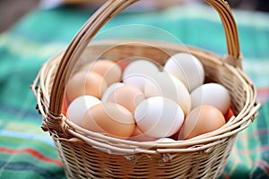 a basket full of fresh, unpasteurized eggs