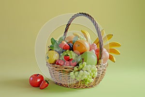 A basket full of fruit is displayed on a background with Generative AI