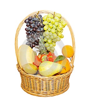 Basket full of fruits isolated on white