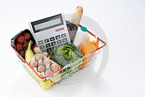 Basket full of groceries and calculator photo