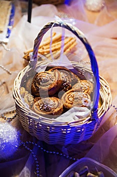 Basket full of pastry for the dessert